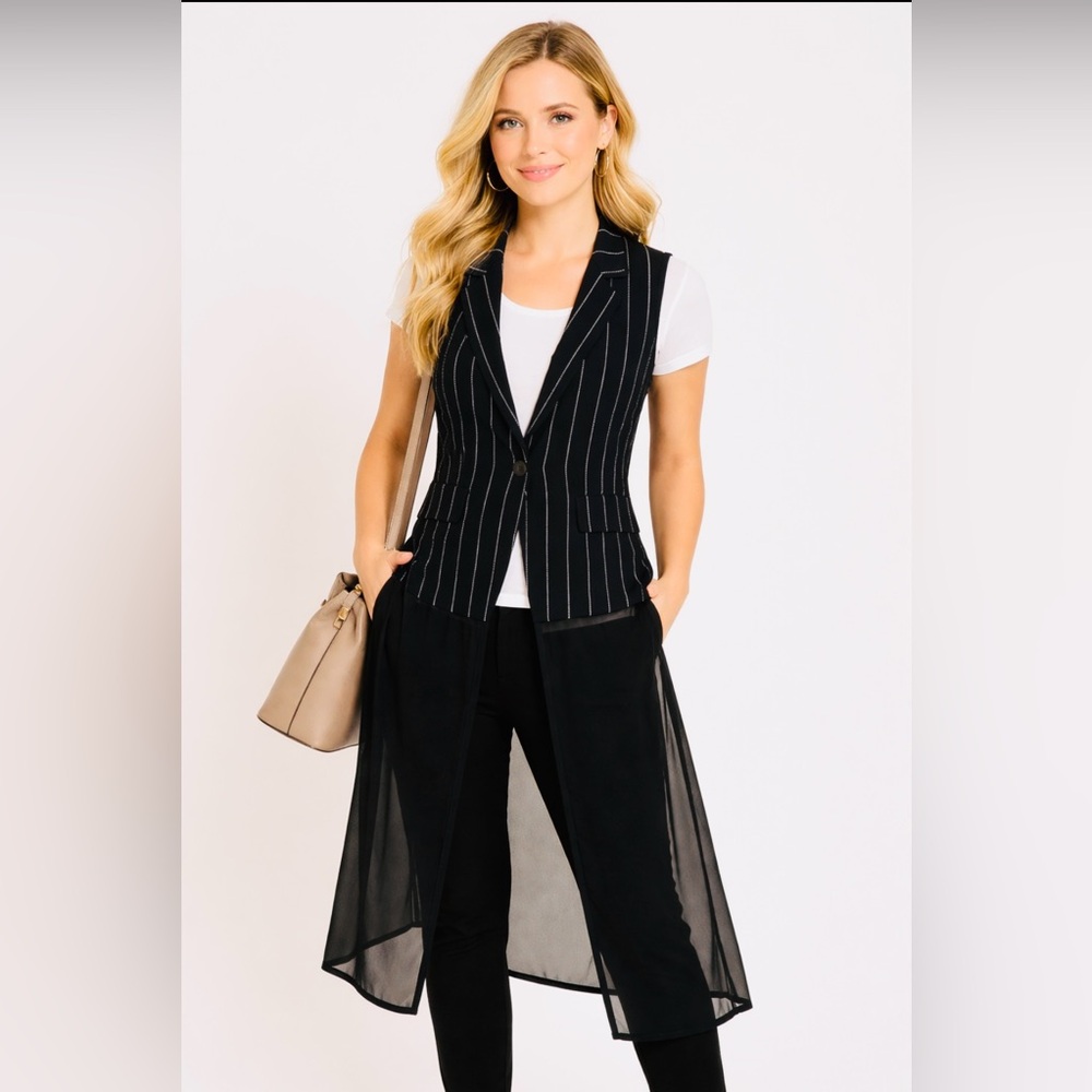 Lavena long blouse/ cardigan, tunic sleeveless, striped top, side slit, …